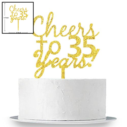Cheers To 35 Years Cake Topper 35Th Birthday Anniversary Bunting Party Deco Gold