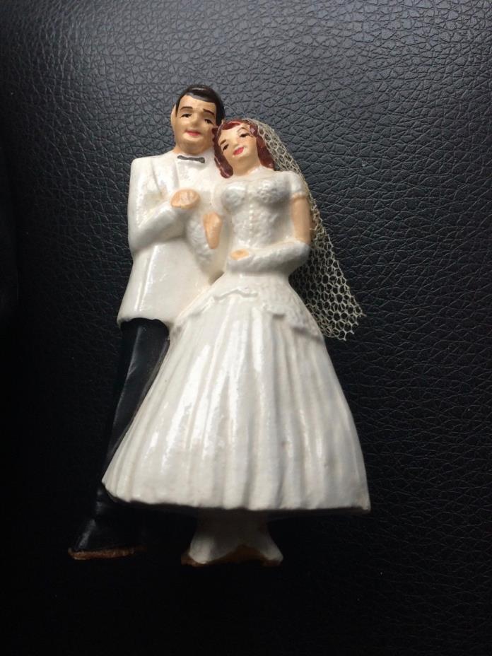 Vintage Bride and Groom Wedding Cake Topper Porcelain Lace Figurines