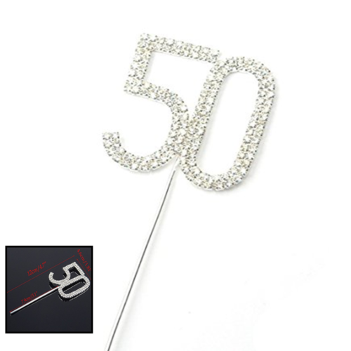 Rhinestone Crystal Number 50 Birthday Wedding 50Th Anniversary Cake Toppe Silver