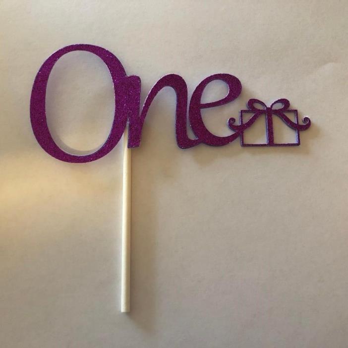 custom cake topper One with present, purple glitter other colors available