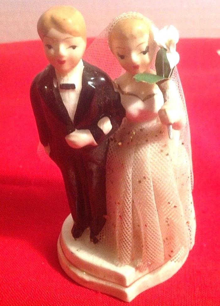 Vintage retro 1950s bride and groom cake topper - never used