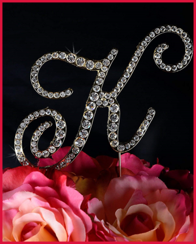 Victorian Crystal Rhinestone Wedding Cake Topper SMALL Letter K Gold