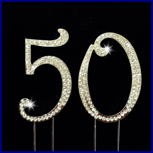 50Th Birthday/Wedding Anniversary Number Cake Topper W Sparkling Rhinestone Crys