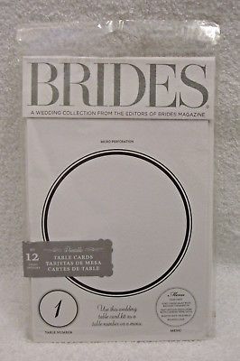 12 Printable Wedding Table Cards/Menus, Brides Magazine, #77211, White & Black