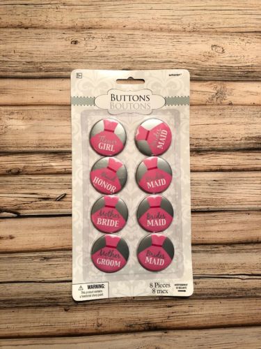 Wedding Party Buttons - Set Of 8 - New!