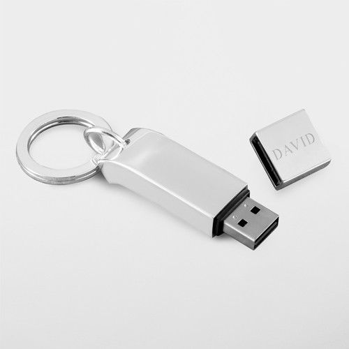 Silver Plated Key Chain with 2GB USB Drive Personalized