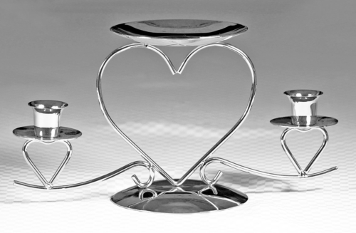 Wedding Accessories, Unity Candle Stand, Triple Heart, Silver, 10.5-Inches x