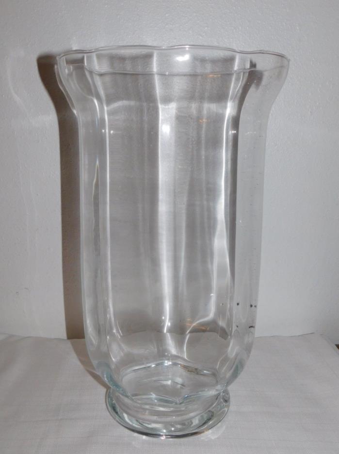 New Hand Blown Glass Hurricane Candle Holder Vase Scalloped Edge 16