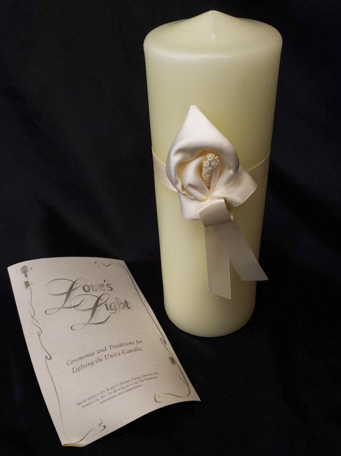 Ivory Calla Lily Unity Candle with Ivory Satin Ribbon - Pillar Candle Only