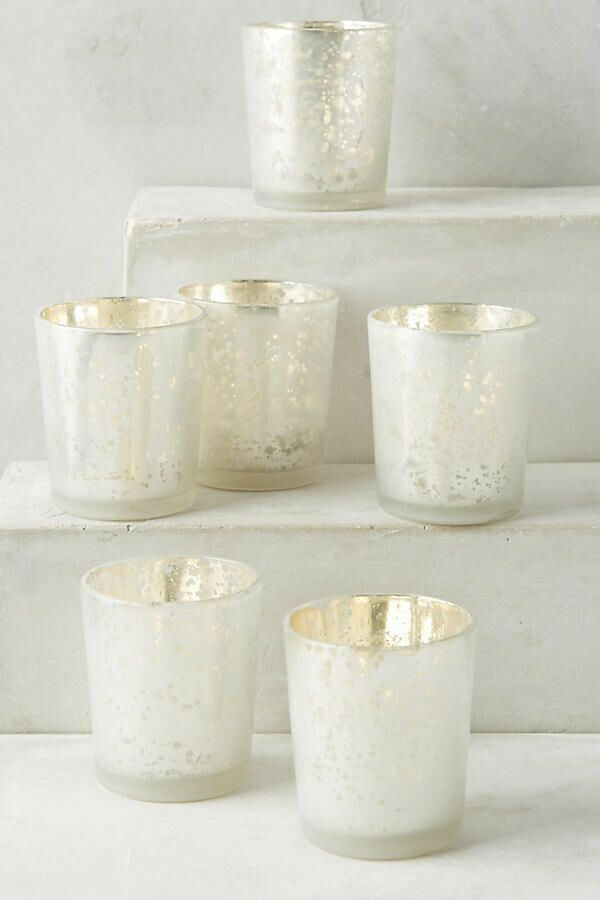 Dappled glass votive tea light candle holders from Anthropologie (wedding decor)