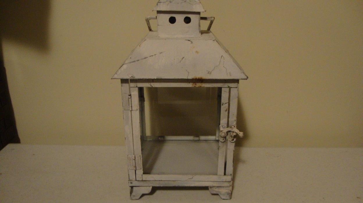 Country new HOPKIN'S distressed whitewash tin candle lantern