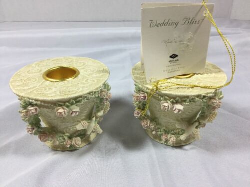 Wedded Bliss Doves & Lace Pair Taper Candle Holders Wedding Table Decor