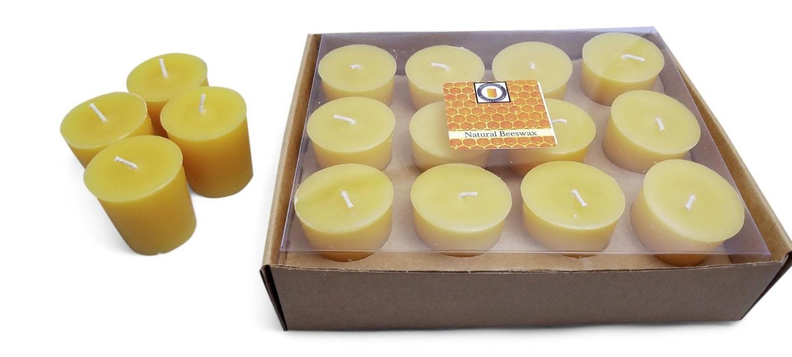 12 Natural Honey Scented 100 Percent  Beeswax Votives, Votive Candles, 15 Hour