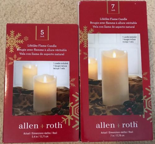 ALLEN ROTH Pre-Lit 7-inch & 5-inch Candles with Twinkling White LED Lights NEW