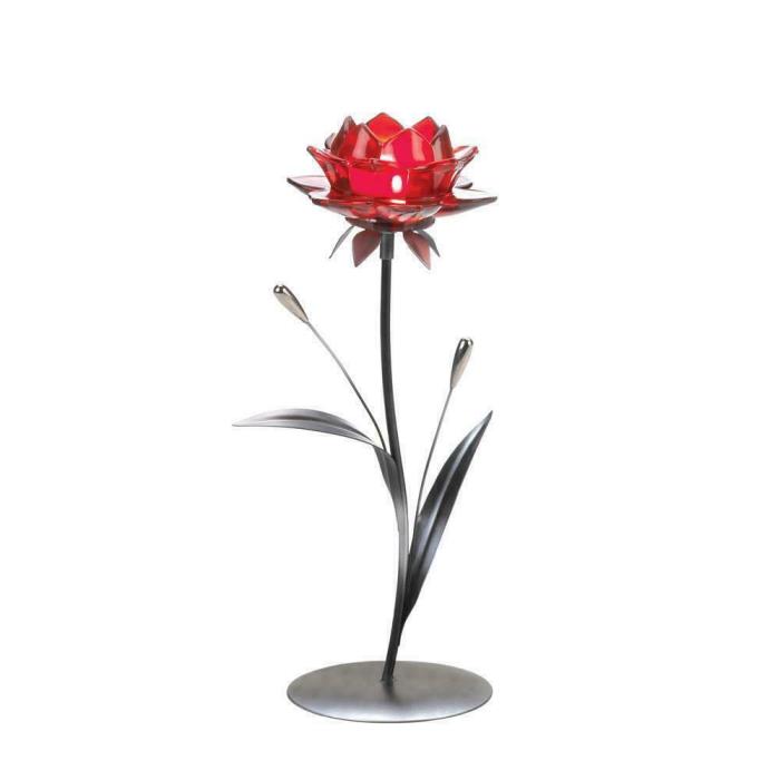 Single Red Flower Candle Holder Tabletop