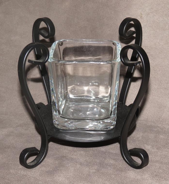 4 WROUGHT IRON & GLASS VOTIVE CANDLE HOLDERS GREAT WEDDINGS WEDDING HOME DECOR