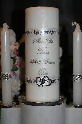 Happily Ever After Double Heart Charm Two Become One White Wedding Unity Candle