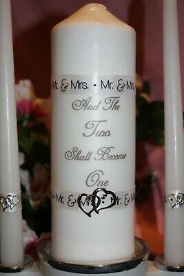 Mr & Mrs Silver Double Heart Charm Two Become One White Wedding Unity Candle