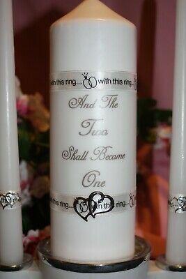 With This Ring Heart Charm Two Become One White Wedding Unity Candle