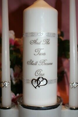 Silver Double Heart Charm Two Become One White Wedding Unity Candle