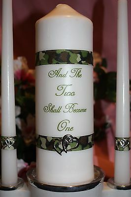 Camo Camouflage Redneck Heart Charm Two Become One White Wedding Unity Candle