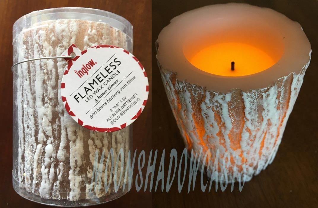 LOT OF 4 Xs LED CANDLE FAUX WOOD SNOW FROSTED 4