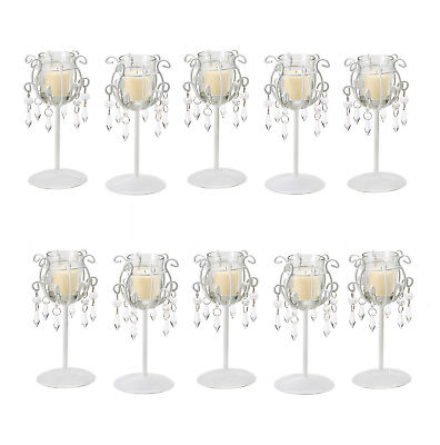 LOT of 10 Elegant WEDDING Crystal Drop Candle Holder Stands NEW
