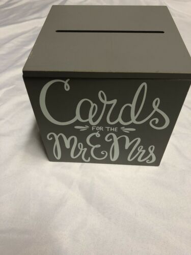 Hinged Wood Wedding Card Box Grey White