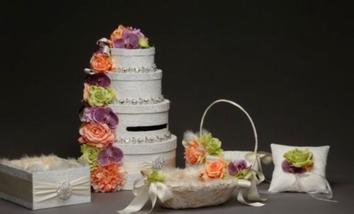 Wedding Set Decorations,Card Box,Ring Pillow,Flower Girl Basket,Bathroom Basket