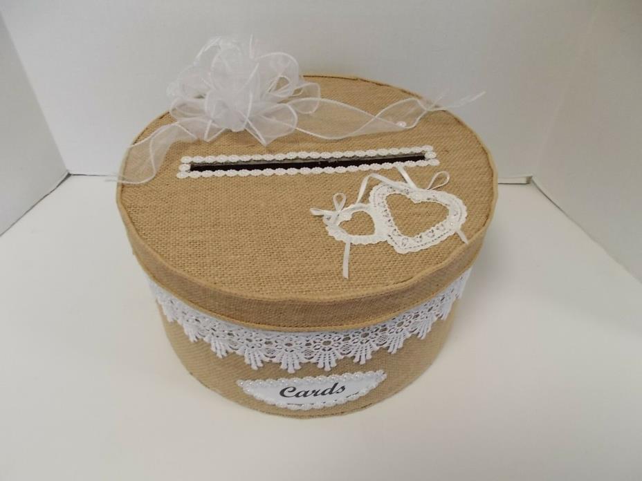 Wedding Gift Card Box. Burlap and Lace, Wedding Reception, Anniversary, Party