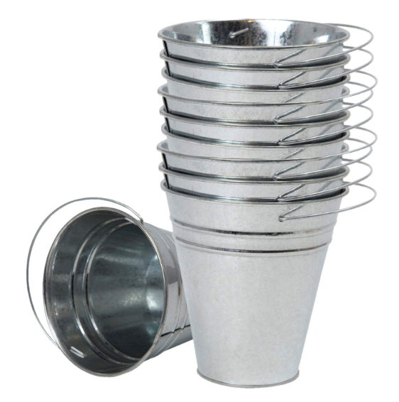 Galvanized Buckets Metal Tin Pail with Handles 12 Pack Silver Party Decor Basket