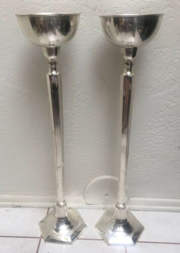 Pair of Wedding Flower Stands Silver Plate Bowl Altar Candle Holder 30”