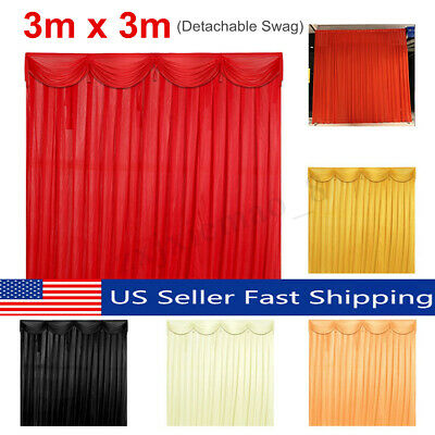 3x3M Silk Satin Wedding Party Stage Backdrop Curtain Drape Detachable Swag Decor
