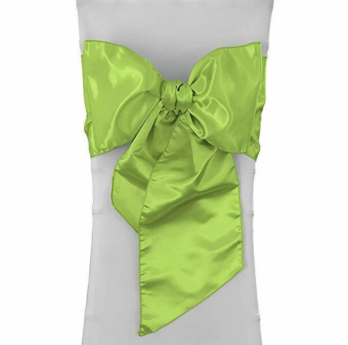 LA Linen Pack-10 Bridal Satin Chair Bows Sashes 8 by 108-Inch, Lime