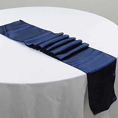 10PCS 12 x 108 Inch Satin Table Runner Wedding Banquet Decoration #18 Navy Blue