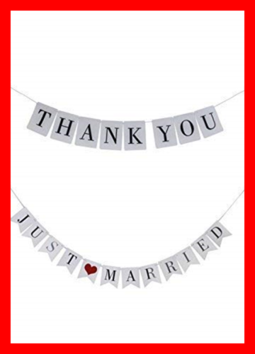 THANK YOU & JUST MARRIED WHITE Banner Wedding Garland FREE SHIPPING