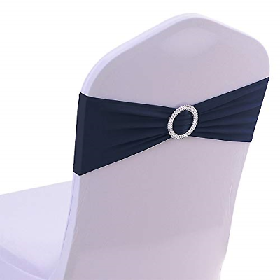 50PCS Spandex Chair Sashes Bows Elastic Chair Bands with Buckle Slider Sashes