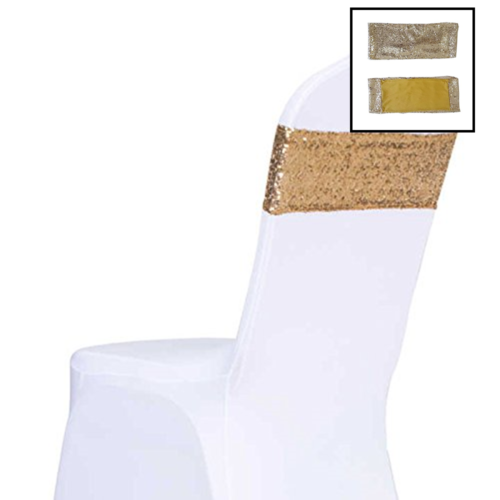 Pack Of 50 Pcs GOLD Sequins Sash Chair Cover Band Bows Wedding Party Decor Gold
