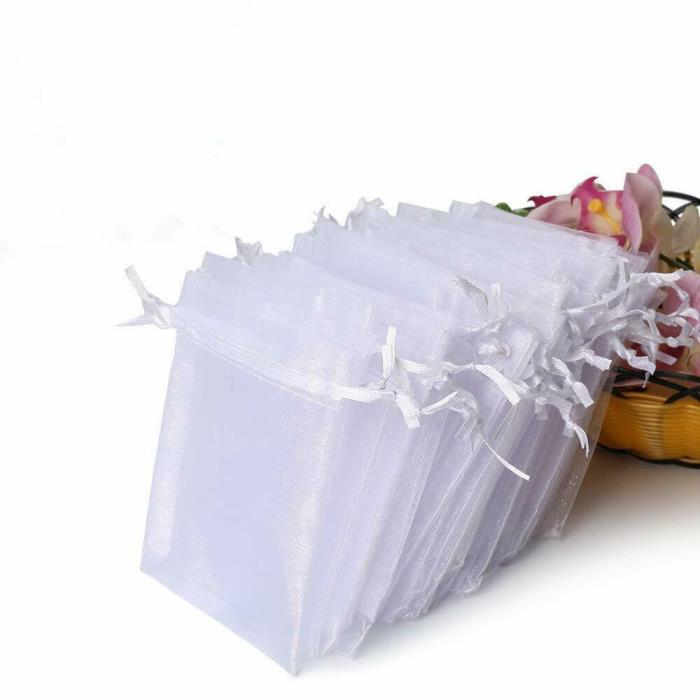 100PCS Premium Sheer Organza Bags, White Wedding Favor Bags with Drawstring, 4x4