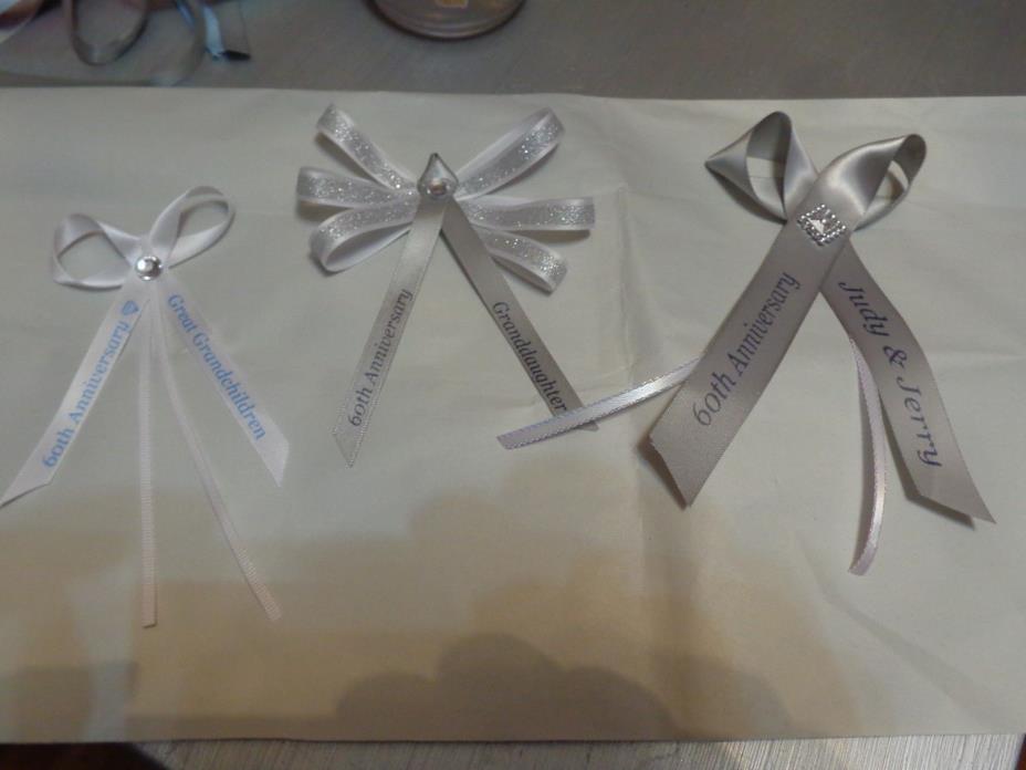 PERSONALIZED SATIN RIBBONS ALREADY BOWED....50 BOWS....WEDDING, BIRTHDAYS