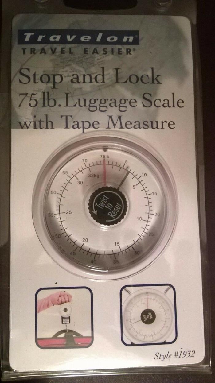 NEW IN PKG.TRAVELON Stop and Lock 75 lb. Luggage Scale with Tape Measure (#1932)