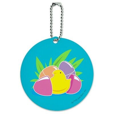 Peeps Hatching Out Of Plastic Easter Egg Round Luggage Card Carry-On ID Tag