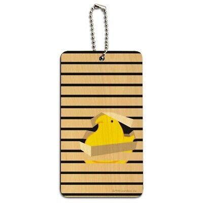 The Peeping Yellow Peep In Window With Blinds Wood Luggage Card Carry-On ID Tag