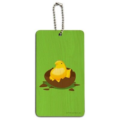 Peeps Hatching Out Of Chocolate Easter Egg  Wood Luggage Card Carry-On ID Tag