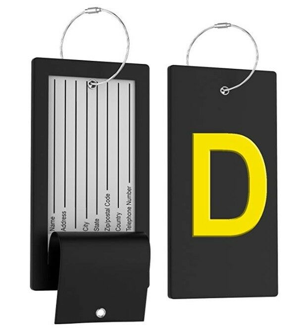D Luggage Tag Initial Bag Tag - Fully Bendable Tag w/ Stainless Steel Loop