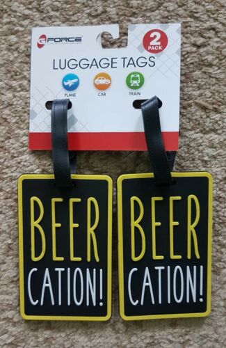 Beer Cation!  2 Pack Luggage tag Force 26353 Black/ Yellow/White NWT