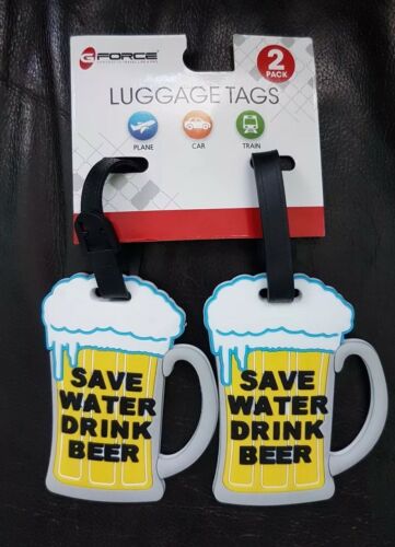 Save Water Drink Beer 2 Pack Luggage tag Force 26353 Beer Mug NWT