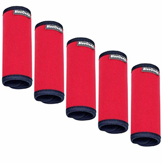 BlueCosto Red, 5-Pack Soft Neoprene Luggage Handle Wraps Grips Suitcase Tags