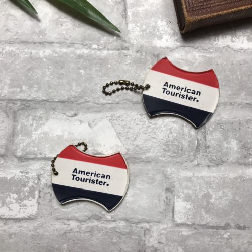 American Tourister Vintage 1970's Suitcase Red White Blue Luggage Chain Name Tag