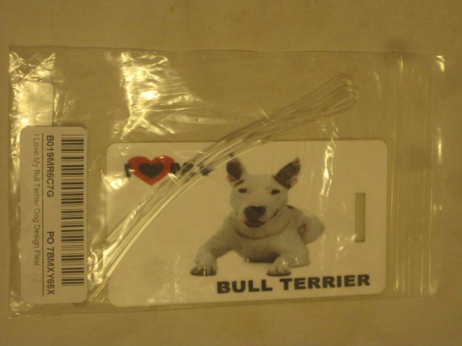 2 luggage tags I love my BULL TERRIER Rikki Knight Flexi flexible tag  + loops